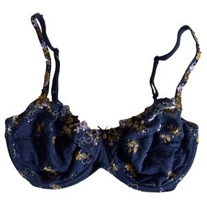 Marie Jo Haute Lingerie blue balconette bra with embroidered flowers 34D / E